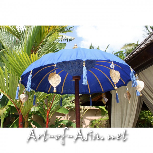 Bild 2 - Bali-Tempelschirm, 090cm Ø, Dazzling Blue / gold
