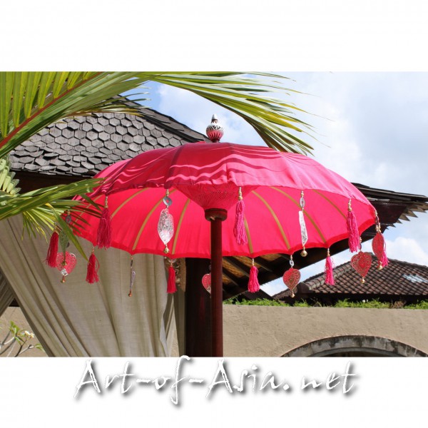 Bild 2 - Bali-Tempelschirm, 090cm Ø, Rose Red / gold