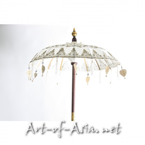 Bild 2 - Bali-Tempelschirm, 090cm Ø, Natur (creme) bemalt / gold