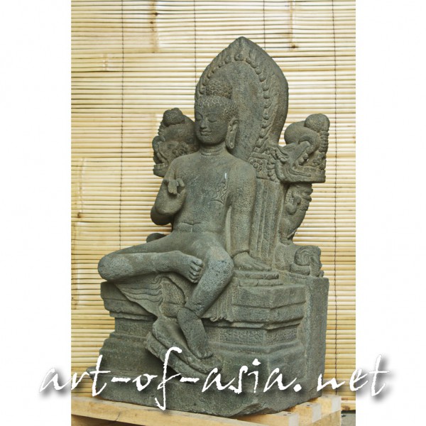 Bild 2 - Buddha, sitzend auf Thron, 095cm, schwarzer Lavastein, Lehrgeste