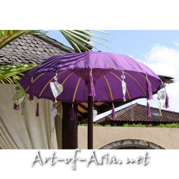 Bild 2 - Bali-Tempelschirm, 090cm Ø, Royal Purple / silber