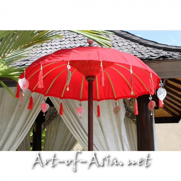 Bild 2 - Bali-Tempelschirm, 090cm Ø, Chinese Red / gold