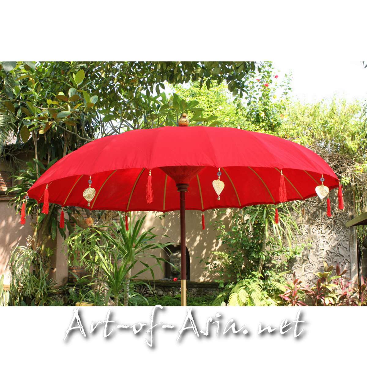 Sonnenschirm aus Bali 220cm rot Chinese Red silber